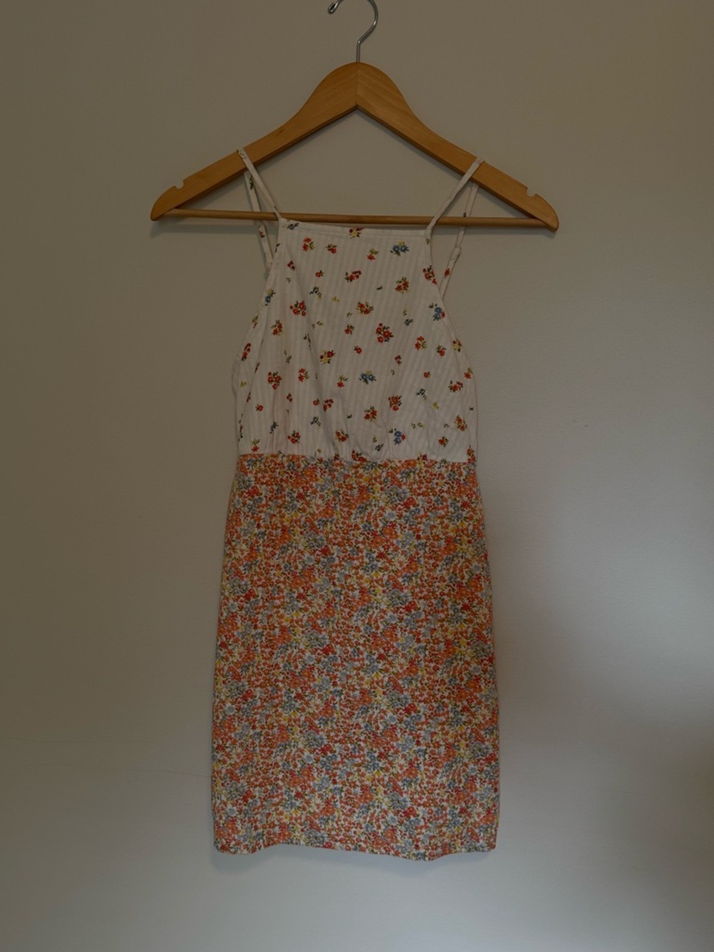 American Eagle White Orange Floral High Neck Mini Dress Size XS